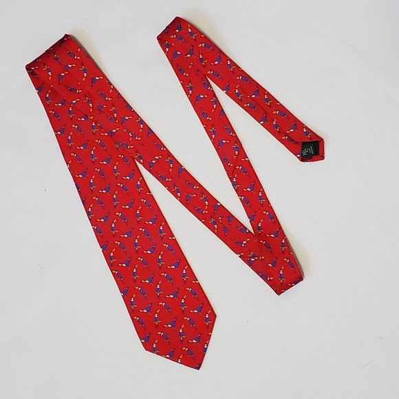 Lauren Ralph Lauren Silk Tie Red Kakadu Print - Picture 2 of 9